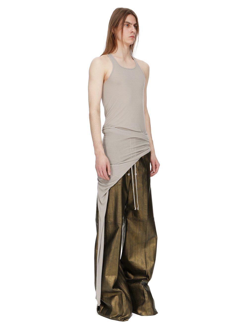 RICK OWENS FW23 LUXOR ZIGGY BANANA TANK IN PEARL VISCOSE SILK RIB JERSEY