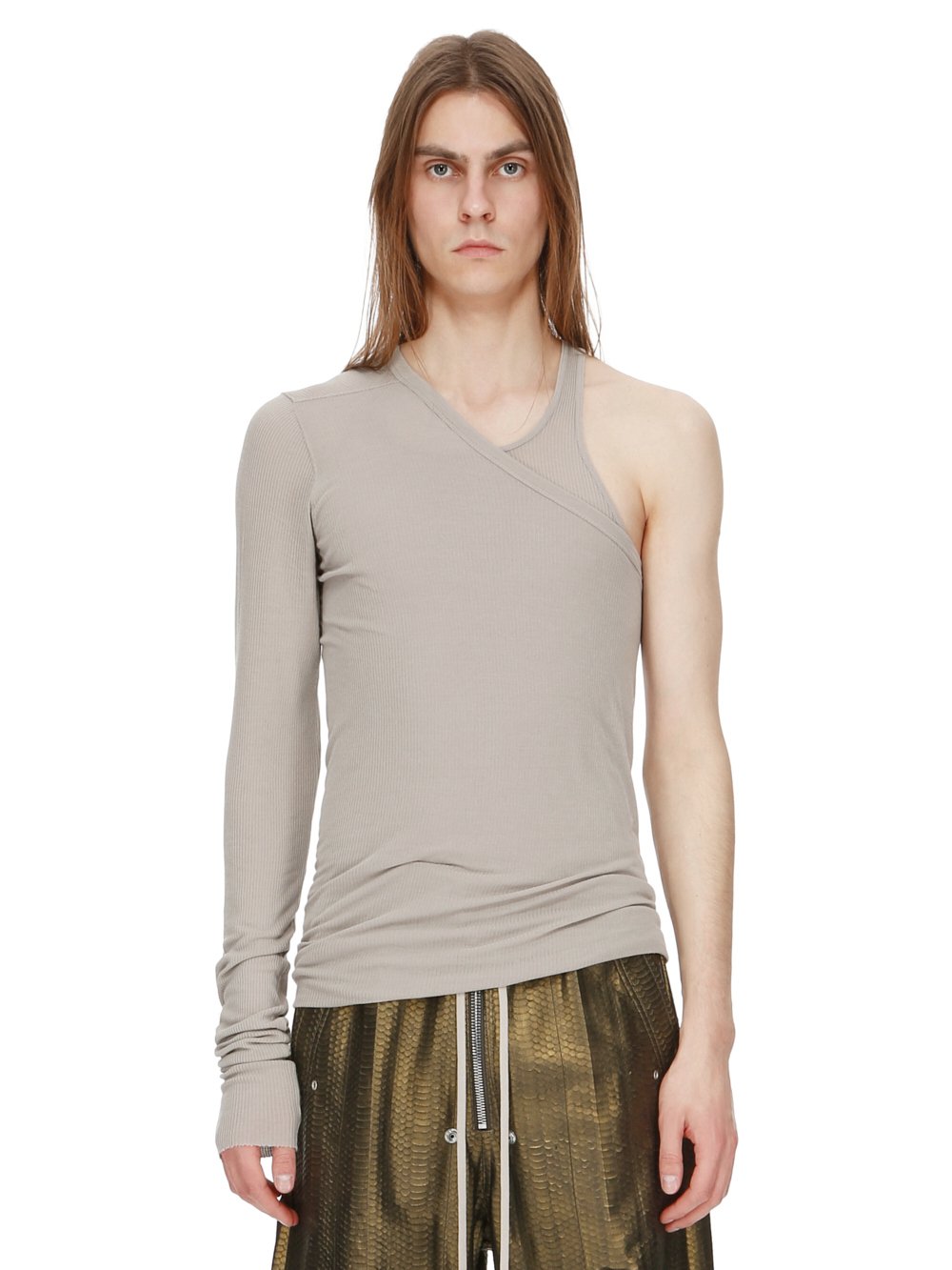 RICK OWENS FW23 LUXOR ZIGGY BANANA TANK IN PEARL VISCOSE SILK RIB JERSEY