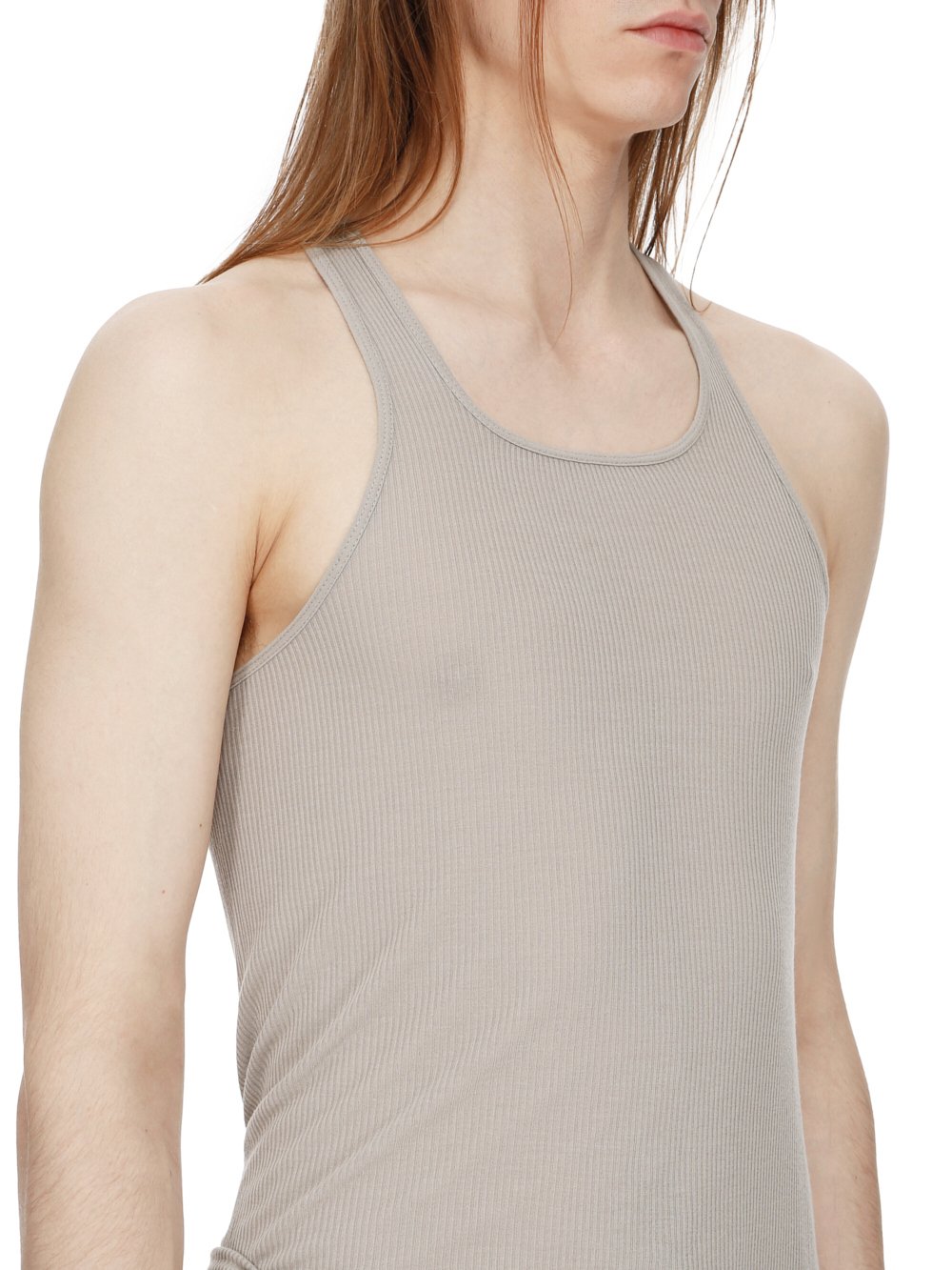 RICK OWENS FW23 LUXOR ZIGGY BANANA TANK IN PEARL VISCOSE SILK RIB JERSEY