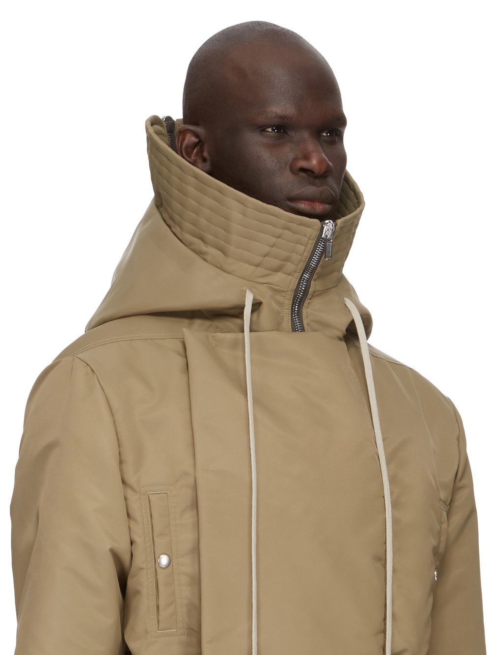 RICK OWENS FW23 LUXOR RUNWAY CROPPED ALICE PARKA IN PALE GREEN, DUST AND BLACK RECYCLED BOMBER