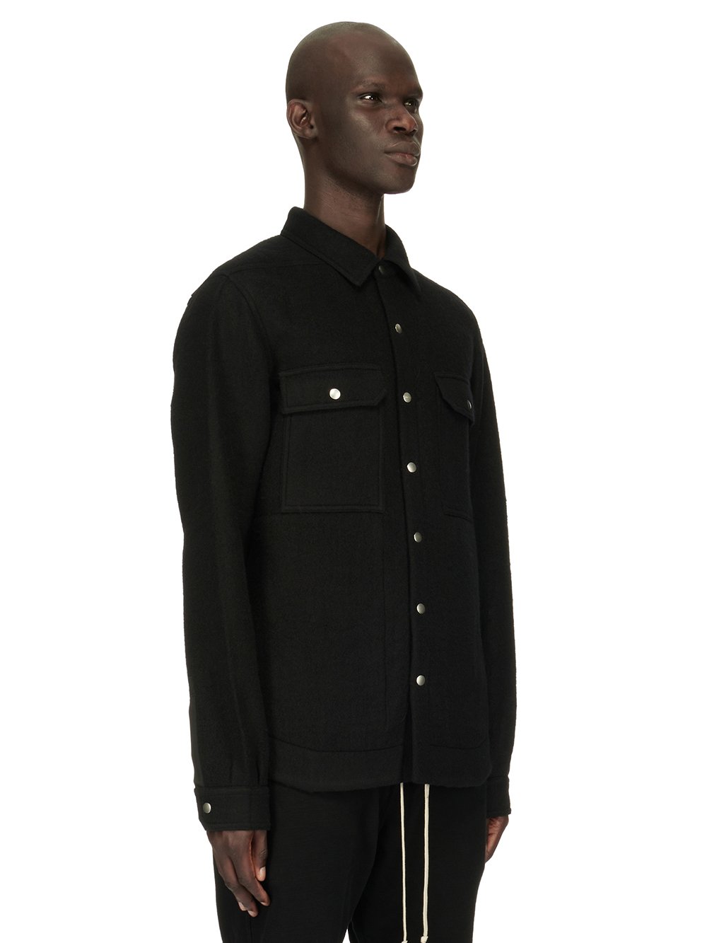 RICK OWENS FW23 LUXOR OUTERSHIRT IN BLACK BOILED WOOL