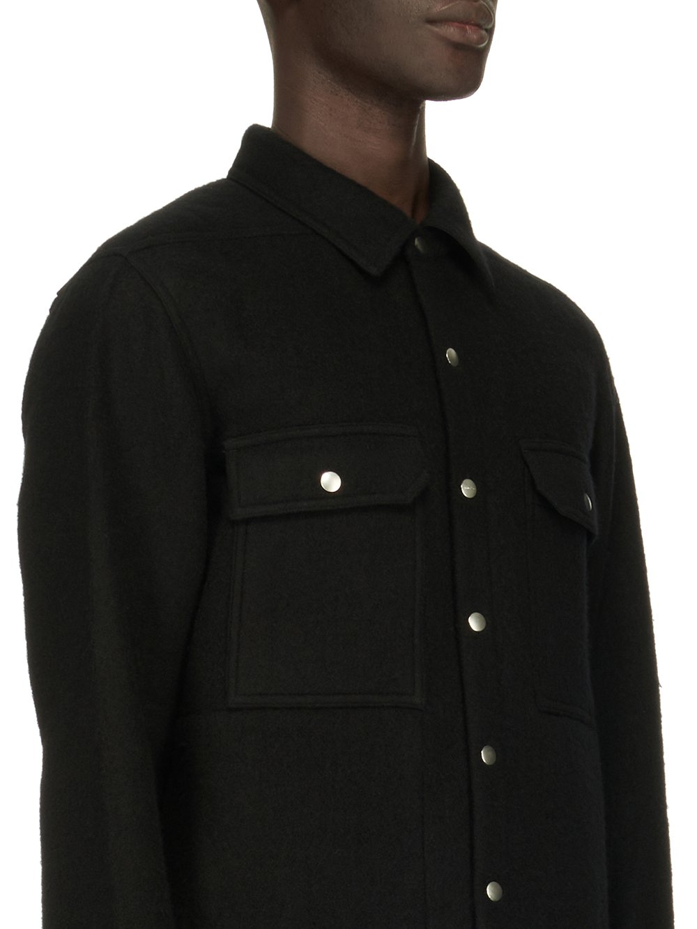 RICK OWENS FW23 LUXOR OUTERSHIRT IN BLACK BOILED WOOL