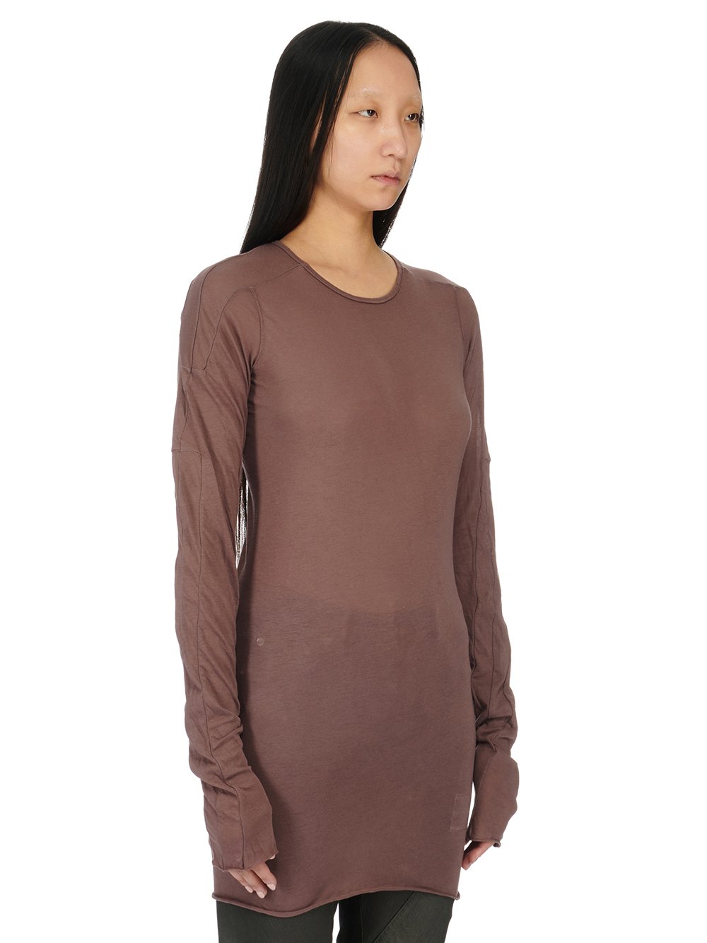 RICK OWENS FW23 LUXOR SCARIFICATION LS T IN MAUVE LIGHTWEIGHT COTTON GAUZE JERSEY 