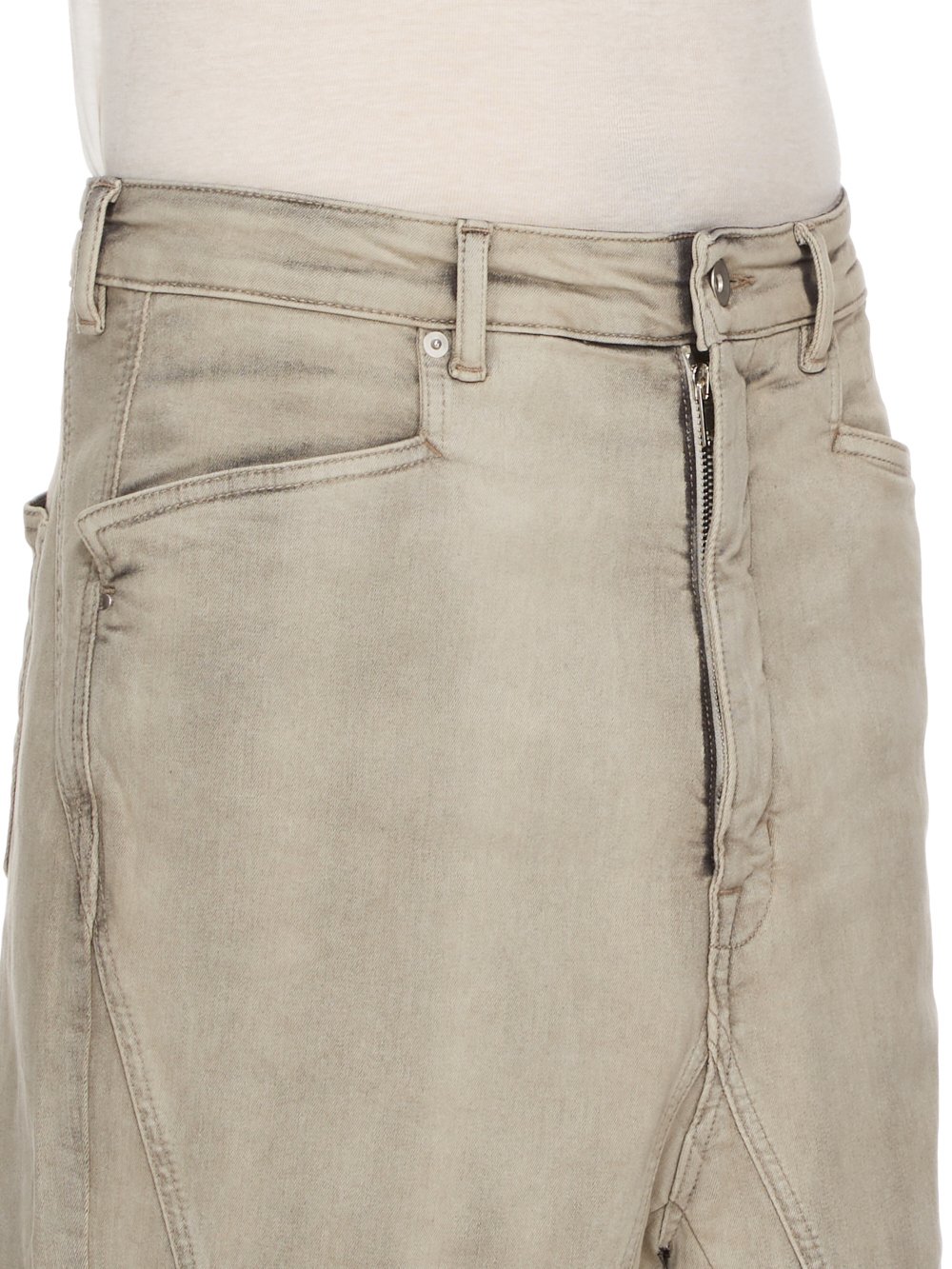 DRKSHDW FW23 LUXOR SLIVERED SKIRT IN MINERAL PEARL STRETCH DENIM