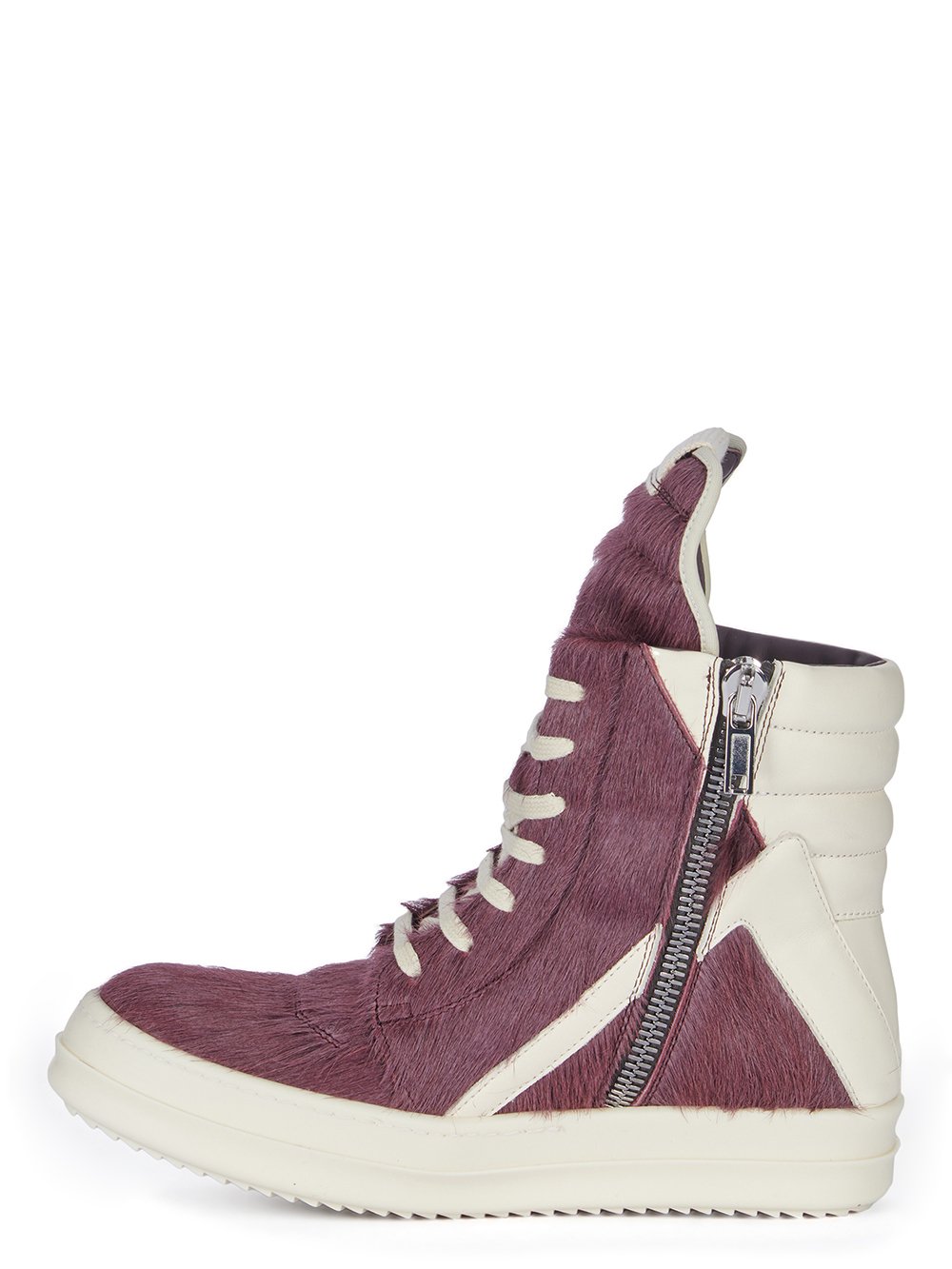 RICK OWENS FW23 LUXOR GEOBASKET IN AMETHYST LONG HAIR PONY AND FULL GRAIN CALF LEATHER 