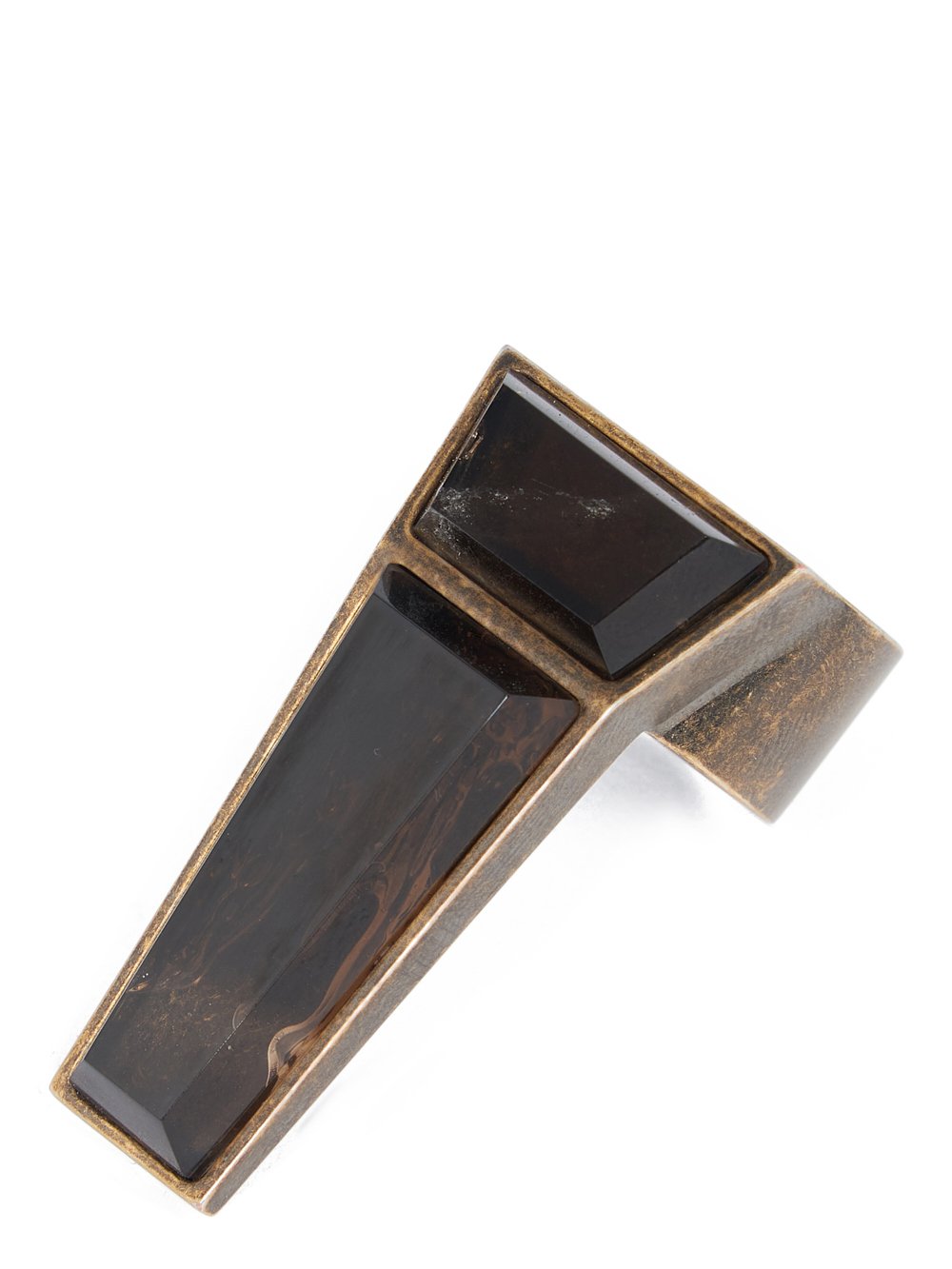 RICK OWENS CRYSTAL TRUNK RING IN BRASS AND SMOKEY QUARTZ