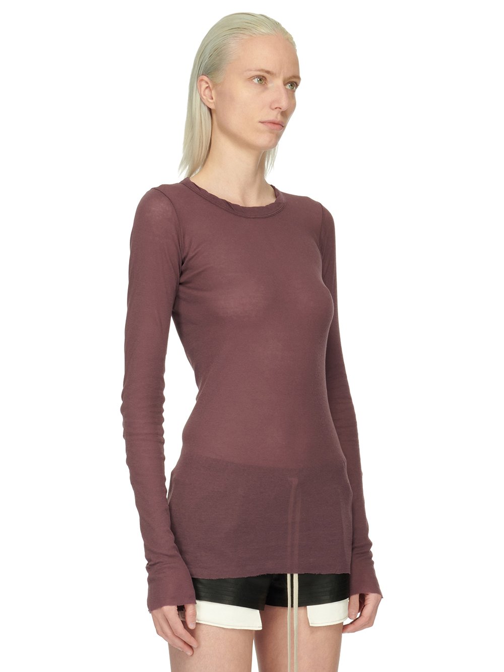 RICK OWENS FW23 LUXOR RIB LS T IN AMETHYST PURPLE MINI RIB JERSEY