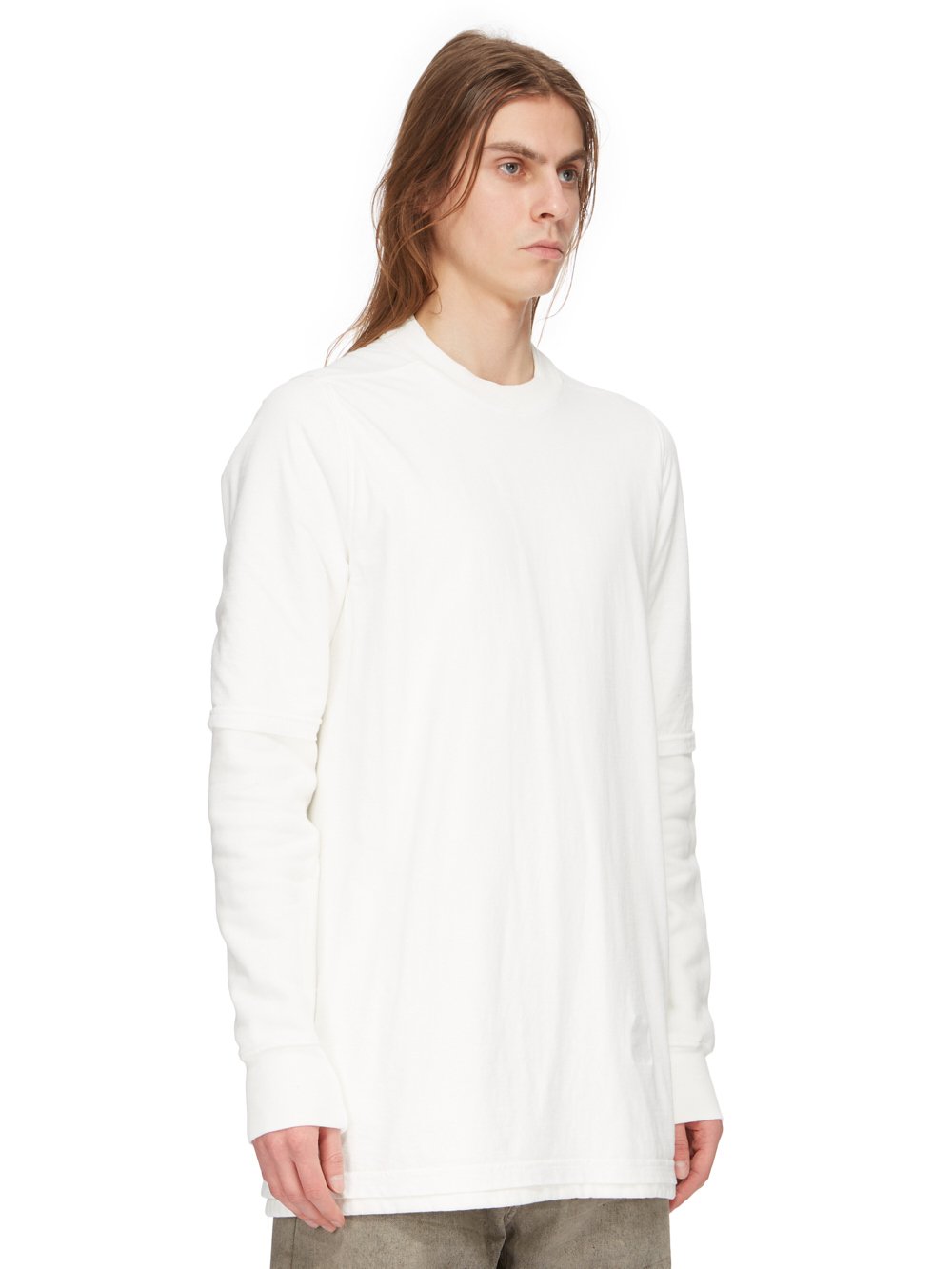 RICK OWENS FW23 LUXOR HUSTLER T IN MILK MEDIUM WEIGHT COTTON JERSEY AND FURKA HEAVY SWEATSHIRT 