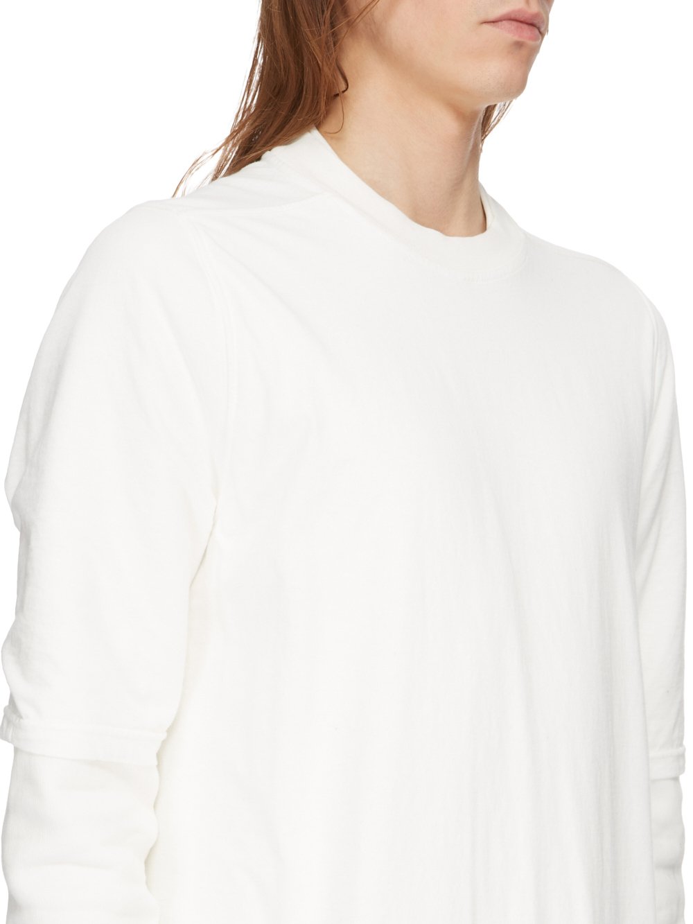 RICK OWENS FW23 LUXOR HUSTLER T IN MILK MEDIUM WEIGHT COTTON JERSEY AND FURKA HEAVY SWEATSHIRT 