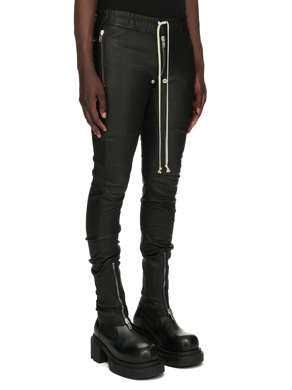 RICK OWENS FW23 LUXOR TIGHT GARY PANTS IN  BLACK STRETCH LAMB LEATHER