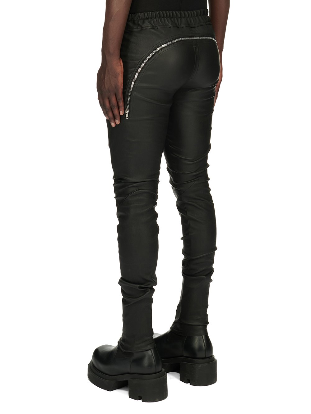 RICK OWENS FW23 LUXOR TIGHT GARY PANTS IN  BLACK STRETCH LAMB LEATHER