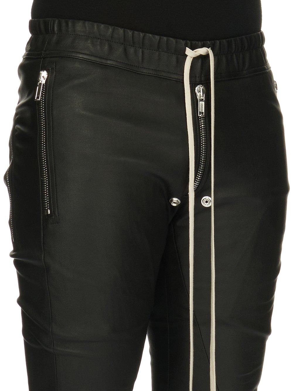 RICK OWENS FW23 LUXOR TIGHT GARY PANTS IN  BLACK STRETCH LAMB LEATHER