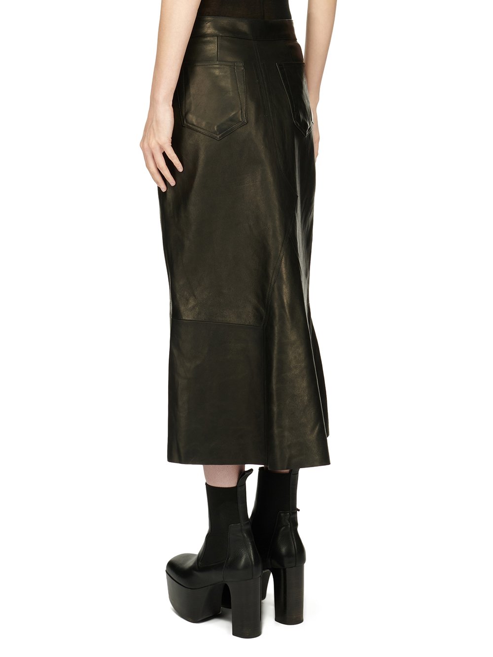 RICK OWENS FW23 LUXOR GODET SKIRT IN BLACK VEG NAPPA LAMB