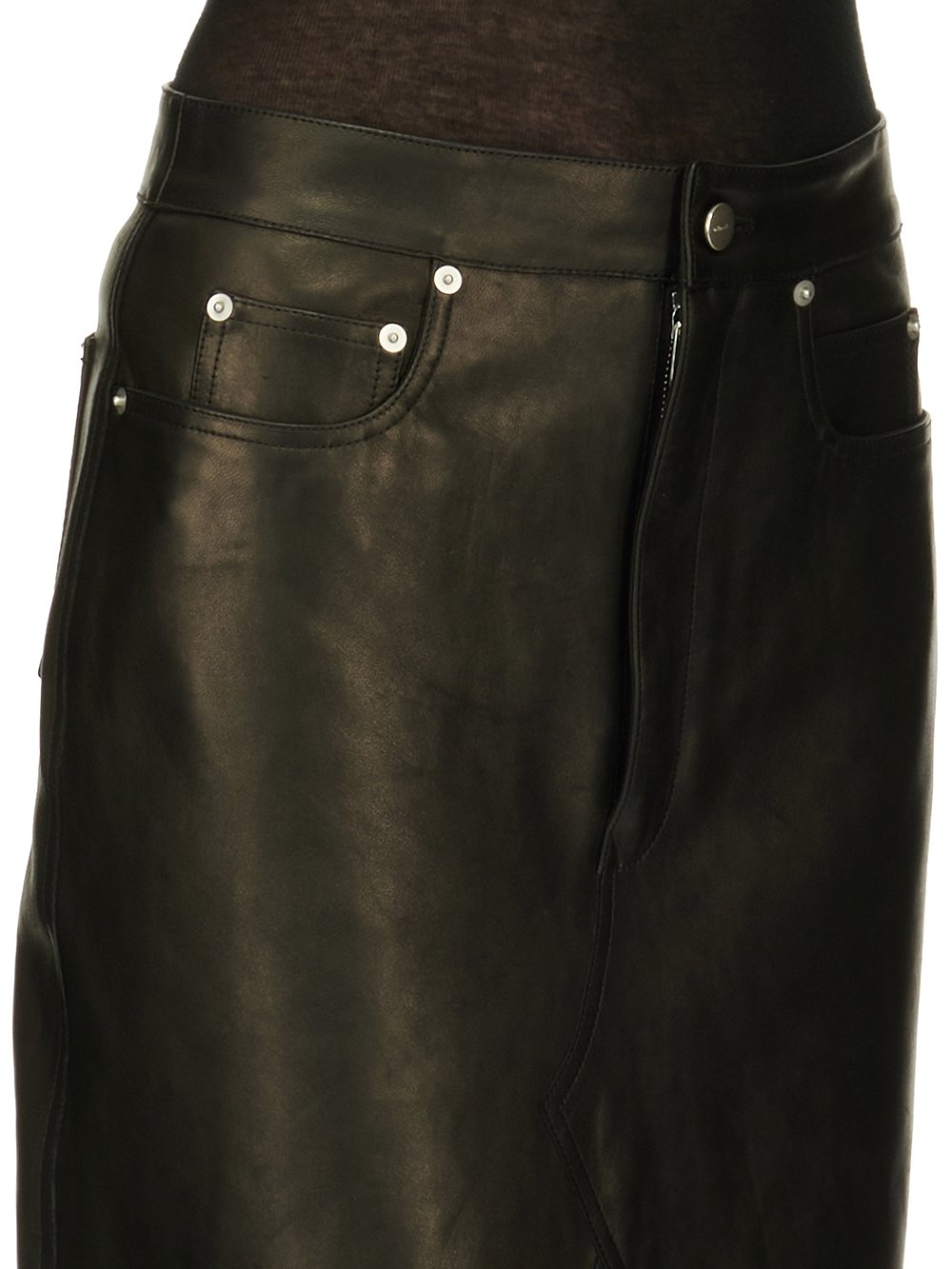 RICK OWENS FW23 LUXOR GODET SKIRT IN BLACK VEG NAPPA LAMB