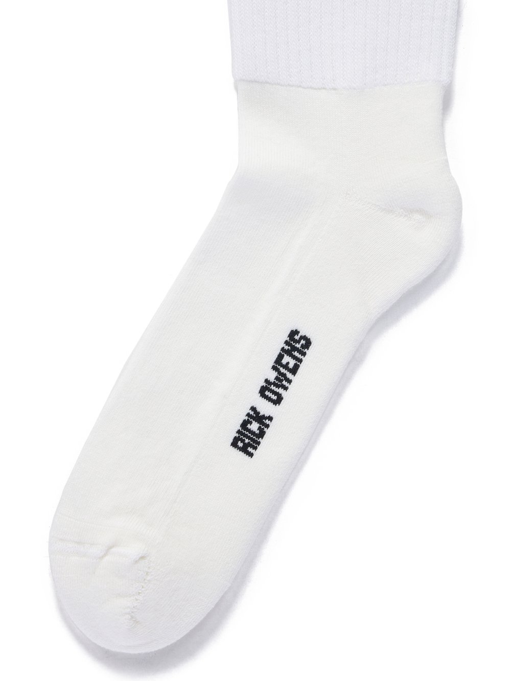 RICK OWENS FW23 LUXOR MID CALF SOCKS IN MILK AND BLACK COTTON KNIT