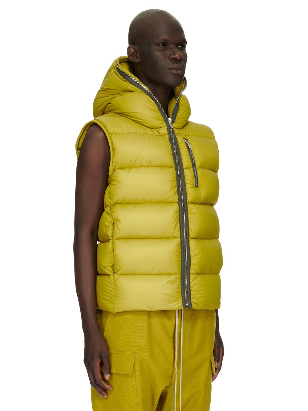 RICK OWENS FW23 LUXOR SEALED VEST IN ACID YELLOW RECYCLED NYLON