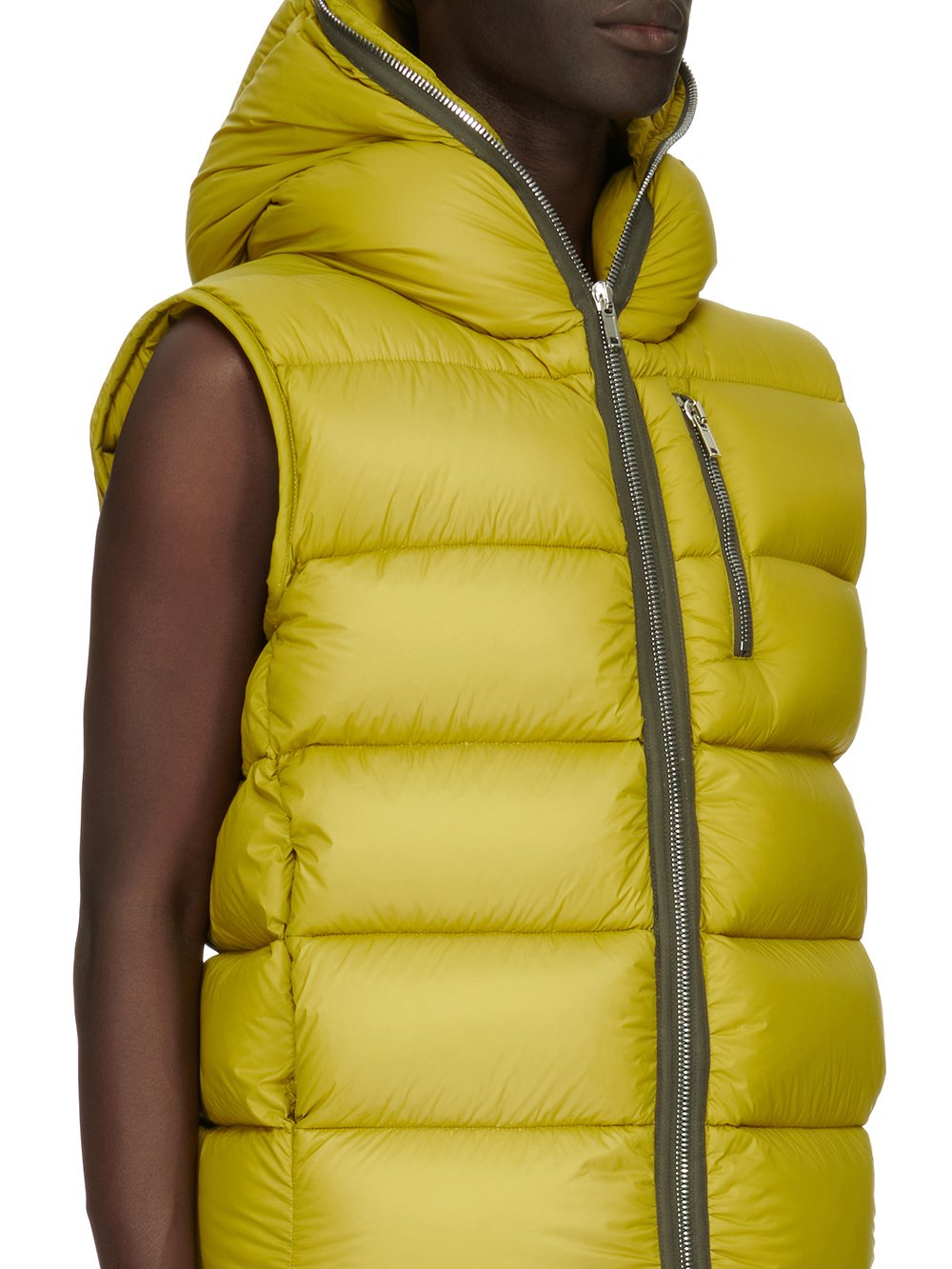 RICK OWENS FW23 LUXOR SEALED VEST IN ACID YELLOW RECYCLED NYLON