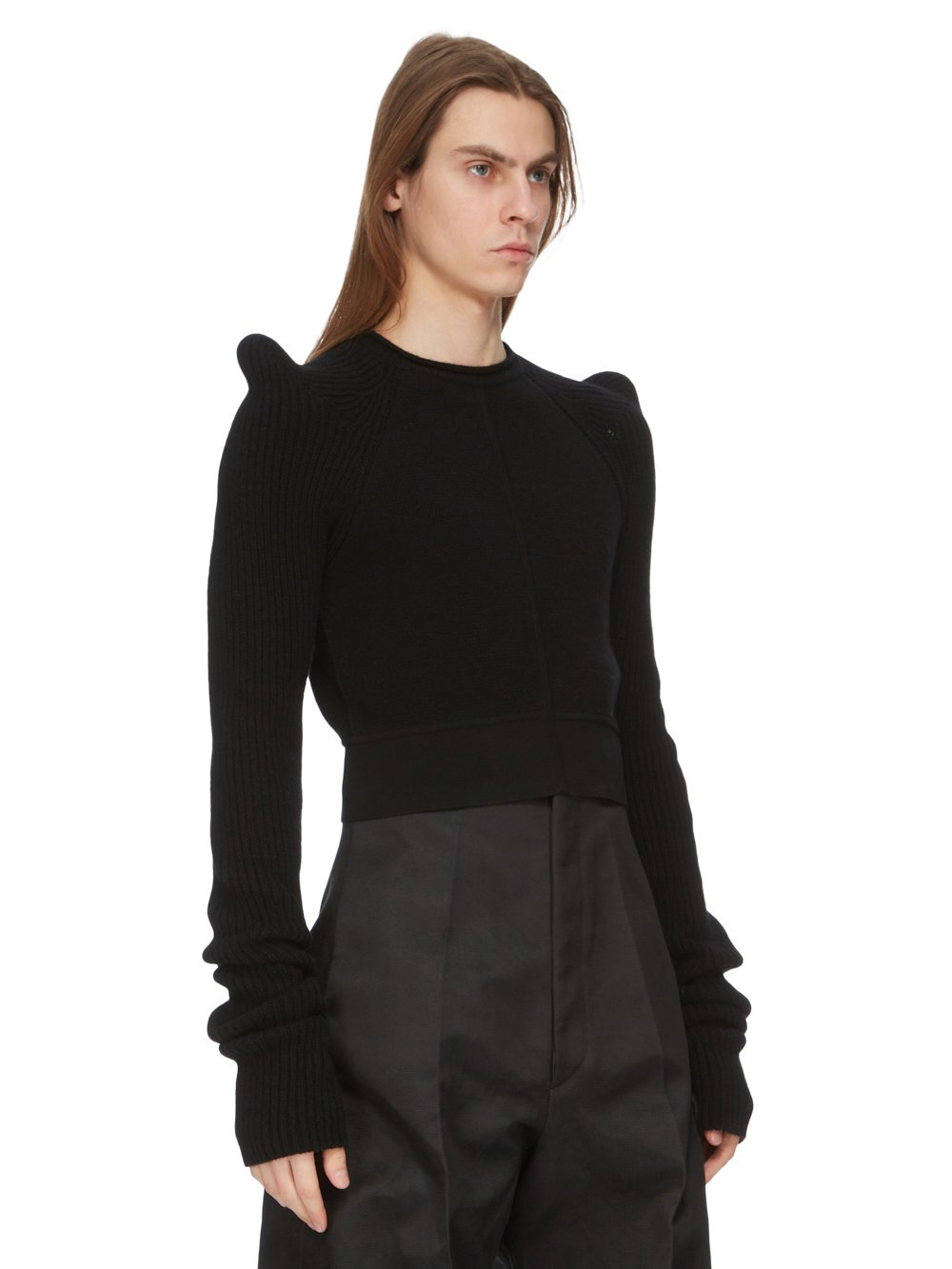 RICK OWENS FW23 LUXOR RUNWAY TEC PULL CROPPED IN BLACK RECYCLED CASHMERE