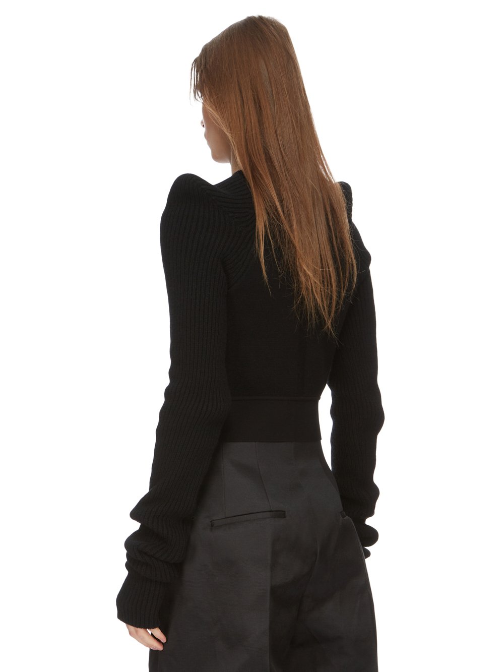 RICK OWENS FW23 LUXOR RUNWAY TEC PULL CROPPED IN BLACK RECYCLED CASHMERE