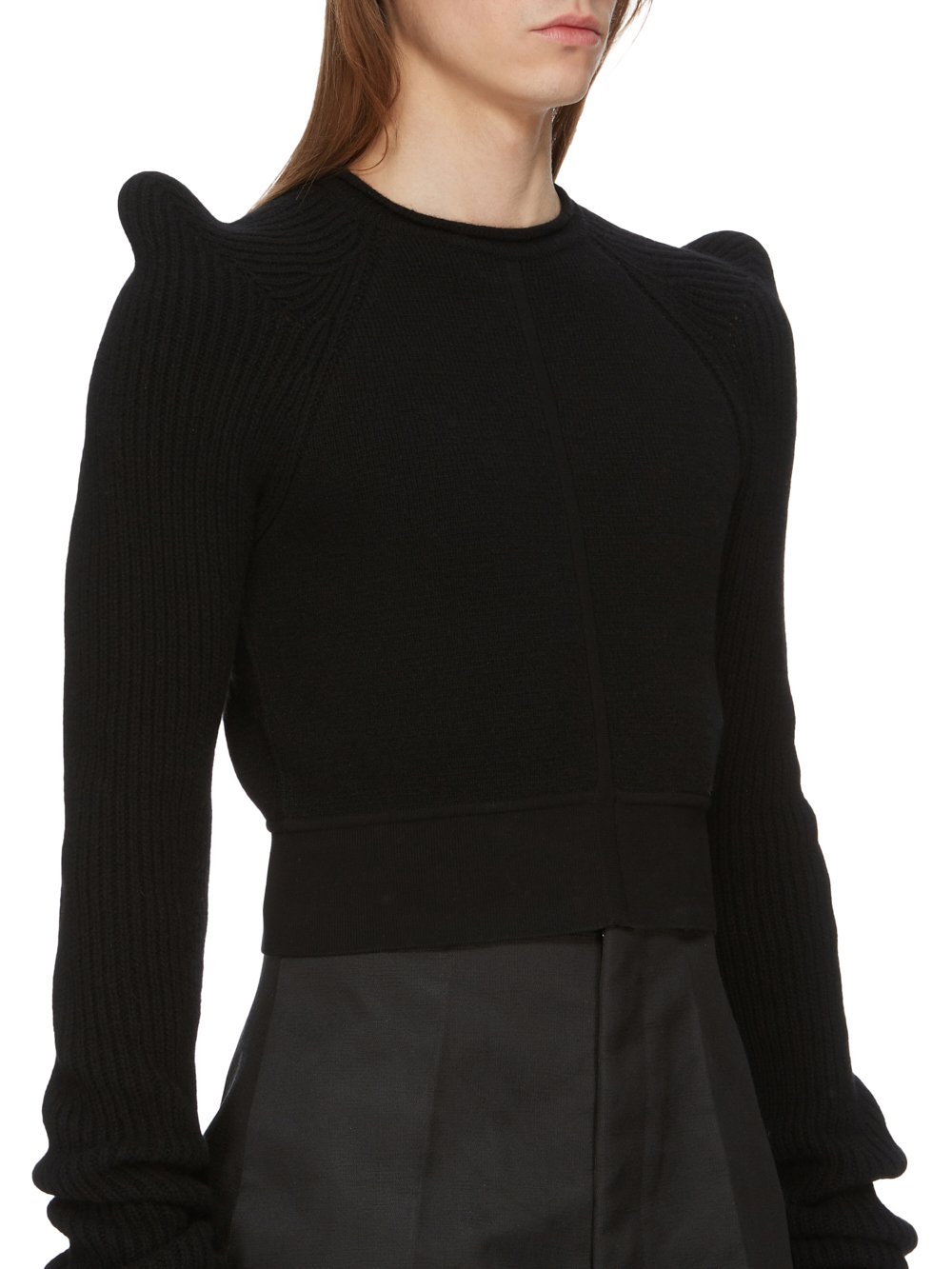 RICK OWENS FW23 LUXOR RUNWAY TEC PULL CROPPED IN BLACK RECYCLED CASHMERE