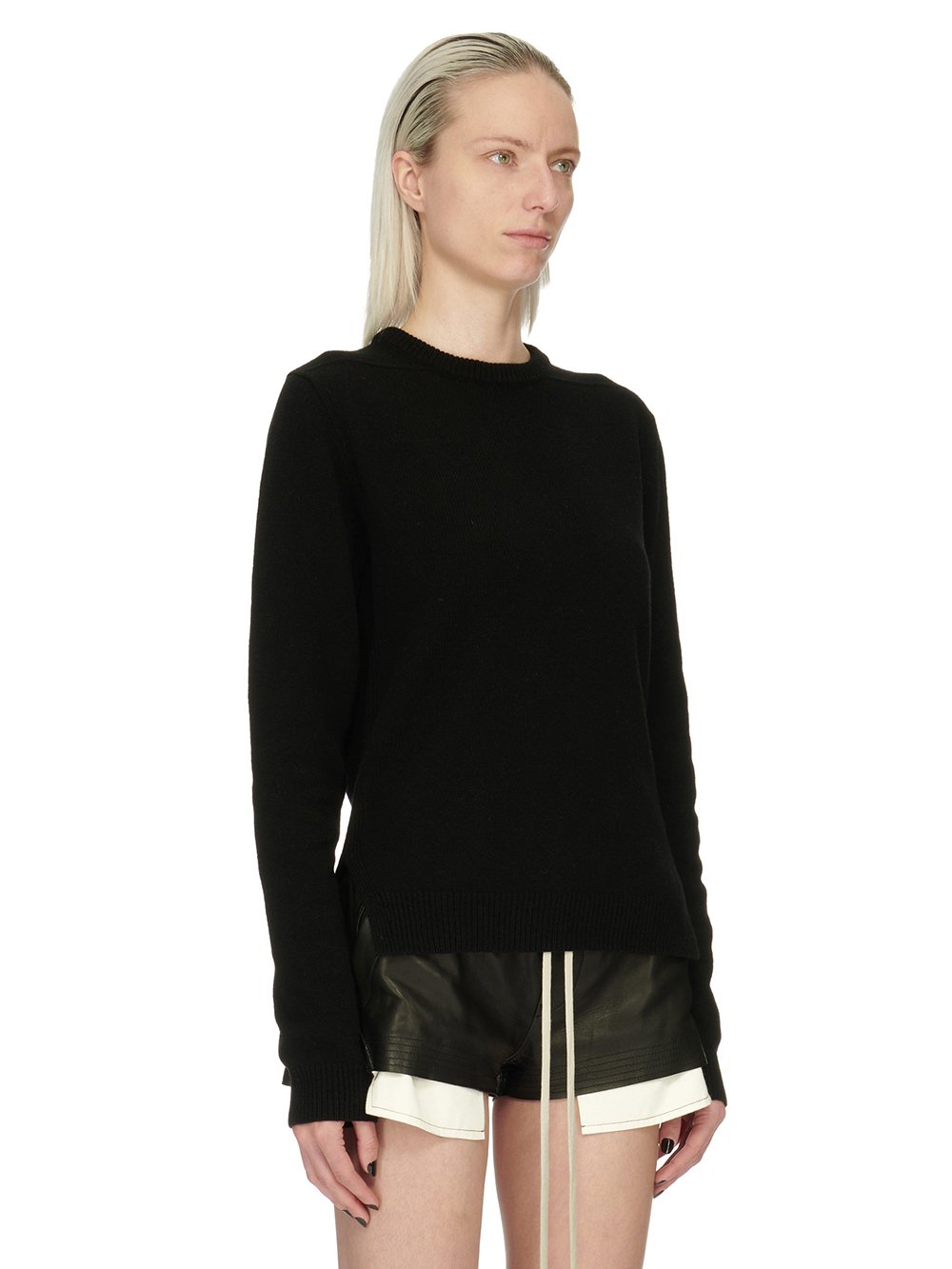 RICK OWENS FW23 LUXOR ROUND NECK IN BLACK RECYCLED CASHMERE KNIT