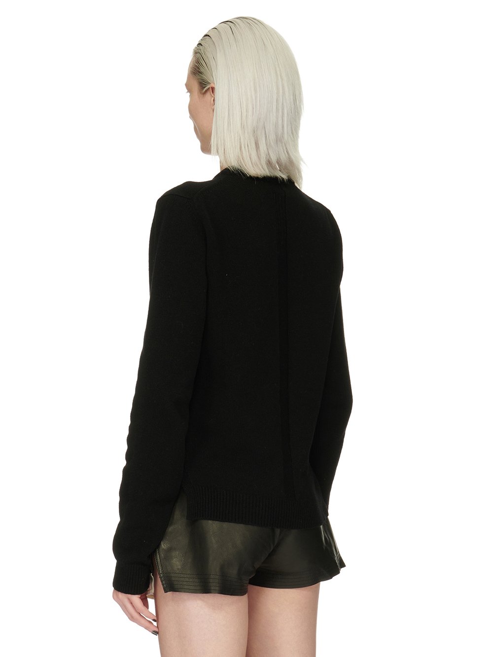 RICK OWENS FW23 LUXOR ROUND NECK IN BLACK RECYCLED CASHMERE KNIT