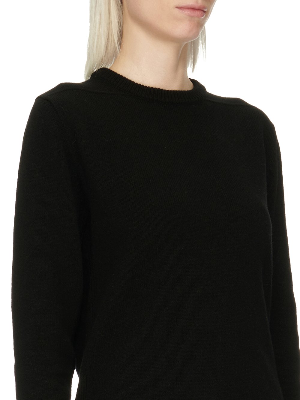 RICK OWENS FW23 LUXOR ROUND NECK IN BLACK RECYCLED CASHMERE KNIT