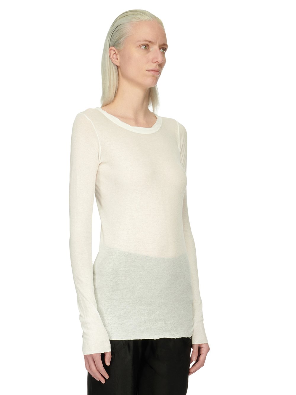 RICK OWENS FOREVER RIB LS T IN MILK MINI RIB JERSEY