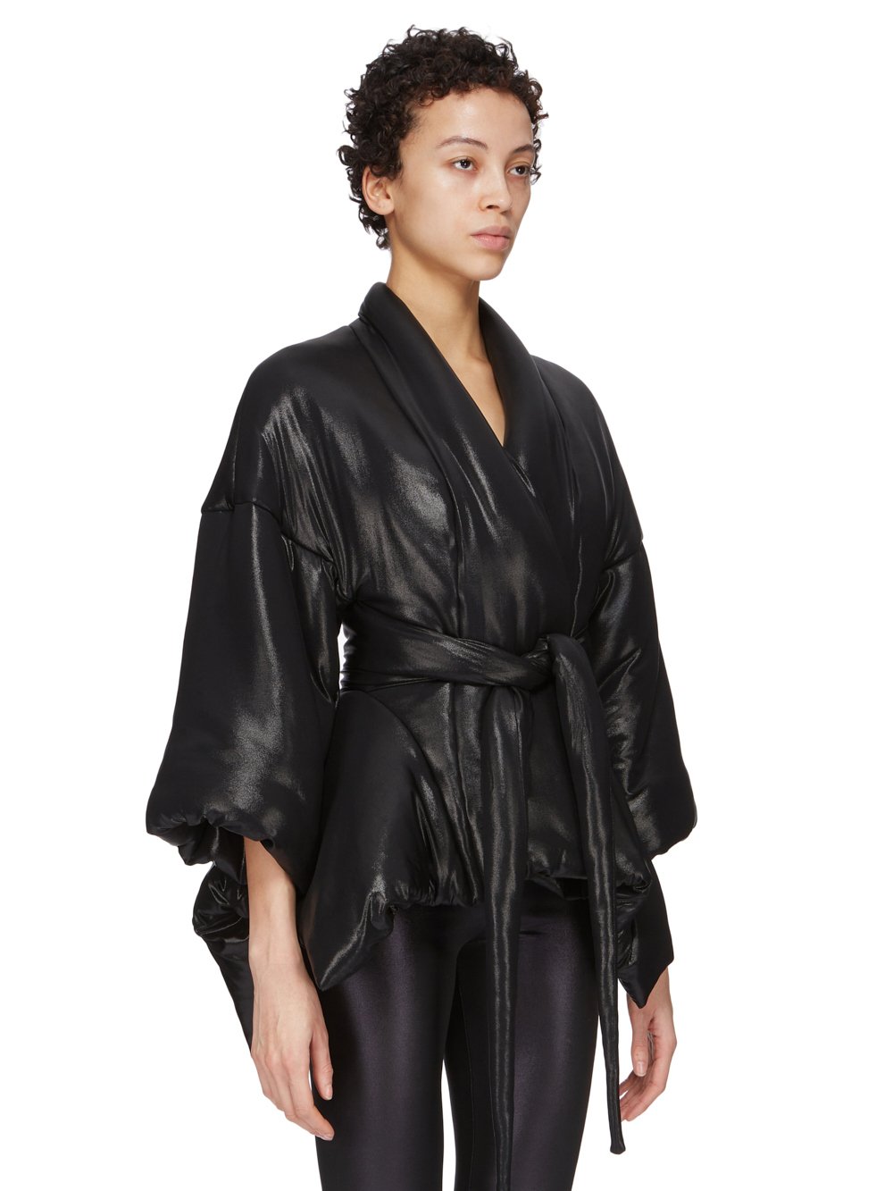 RICK OWENS LILIES FW23 LUXOR TOMMYWING JKT IN BLACK GLOSSY VISCOSE JERSEY