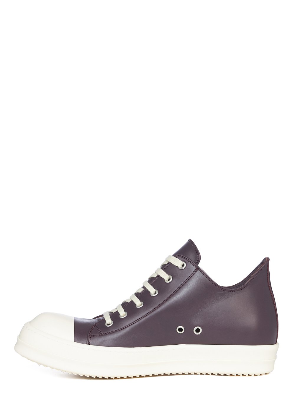 RICK OWENS FW23 LUXOR LOW SNEAKS IN AMETHYST AND MILK CORTINA GREASE CALF LEATHER