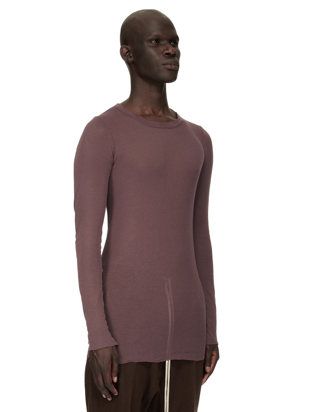 RICK OWENS FW23 LUXOR RIB LS T IN BROWN MINI RIB JERSEY