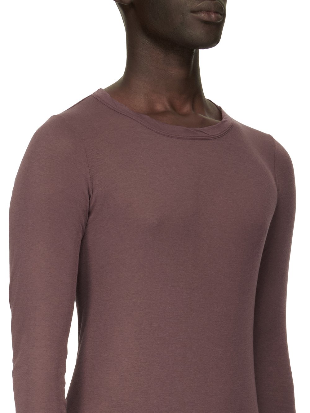 RICK OWENS FW23 LUXOR RIB LS T IN BROWN MINI RIB JERSEY