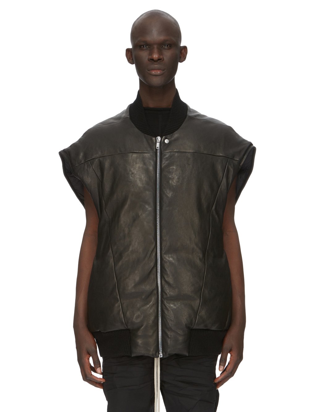 RICK OWENS FW23 LUXOR RUNWAY JUMBO FLIGHT VEST IN BLACK VEG NAPPA LAMB