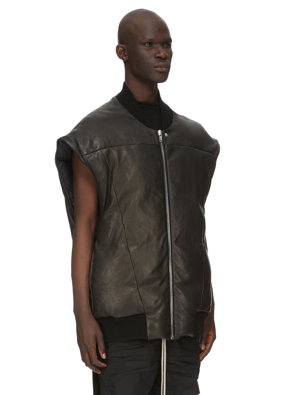 RICK OWENS FW23 LUXOR RUNWAY JUMBO FLIGHT VEST IN BLACK VEG NAPPA LAMB