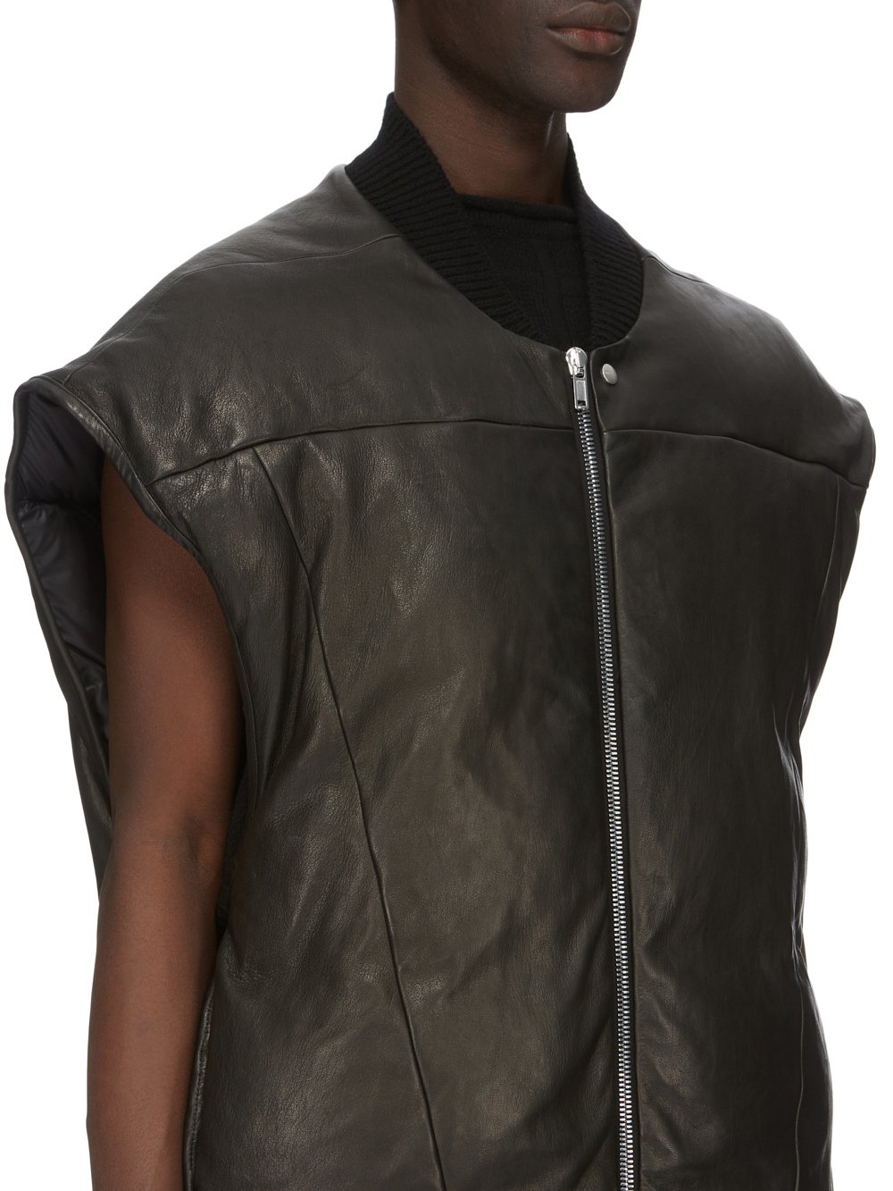 RICK OWENS FW23 LUXOR RUNWAY JUMBO FLIGHT VEST IN BLACK VEG NAPPA LAMB