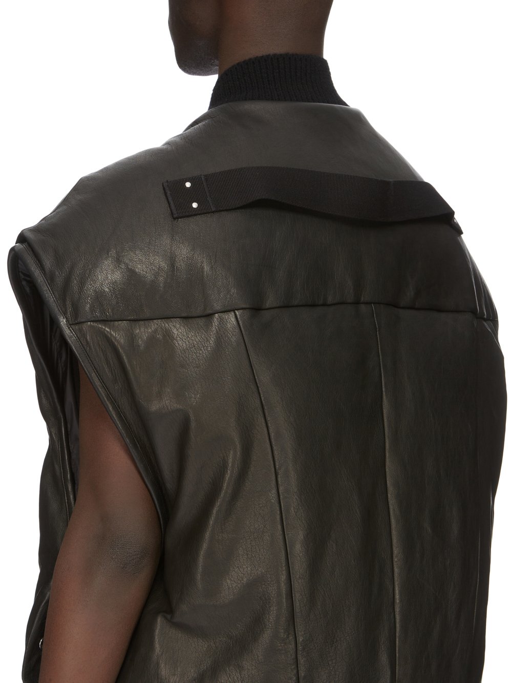 RICK OWENS FW23 LUXOR RUNWAY JUMBO FLIGHT VEST IN BLACK VEG NAPPA LAMB