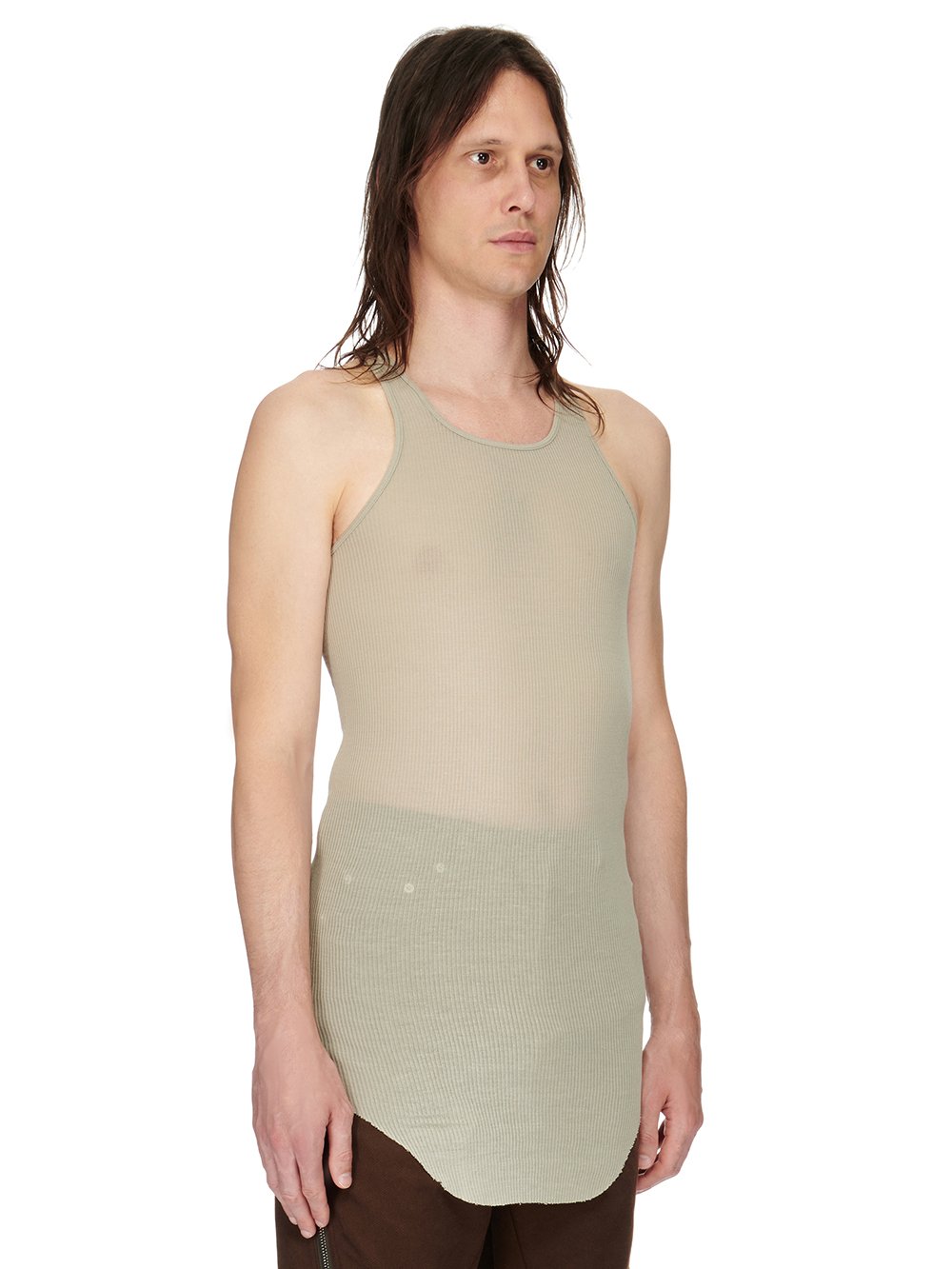 RICK OWENS FW23 LUXOR BASIC RIB TANK IN PEARL VISCOSE SILK RIB JERSEY