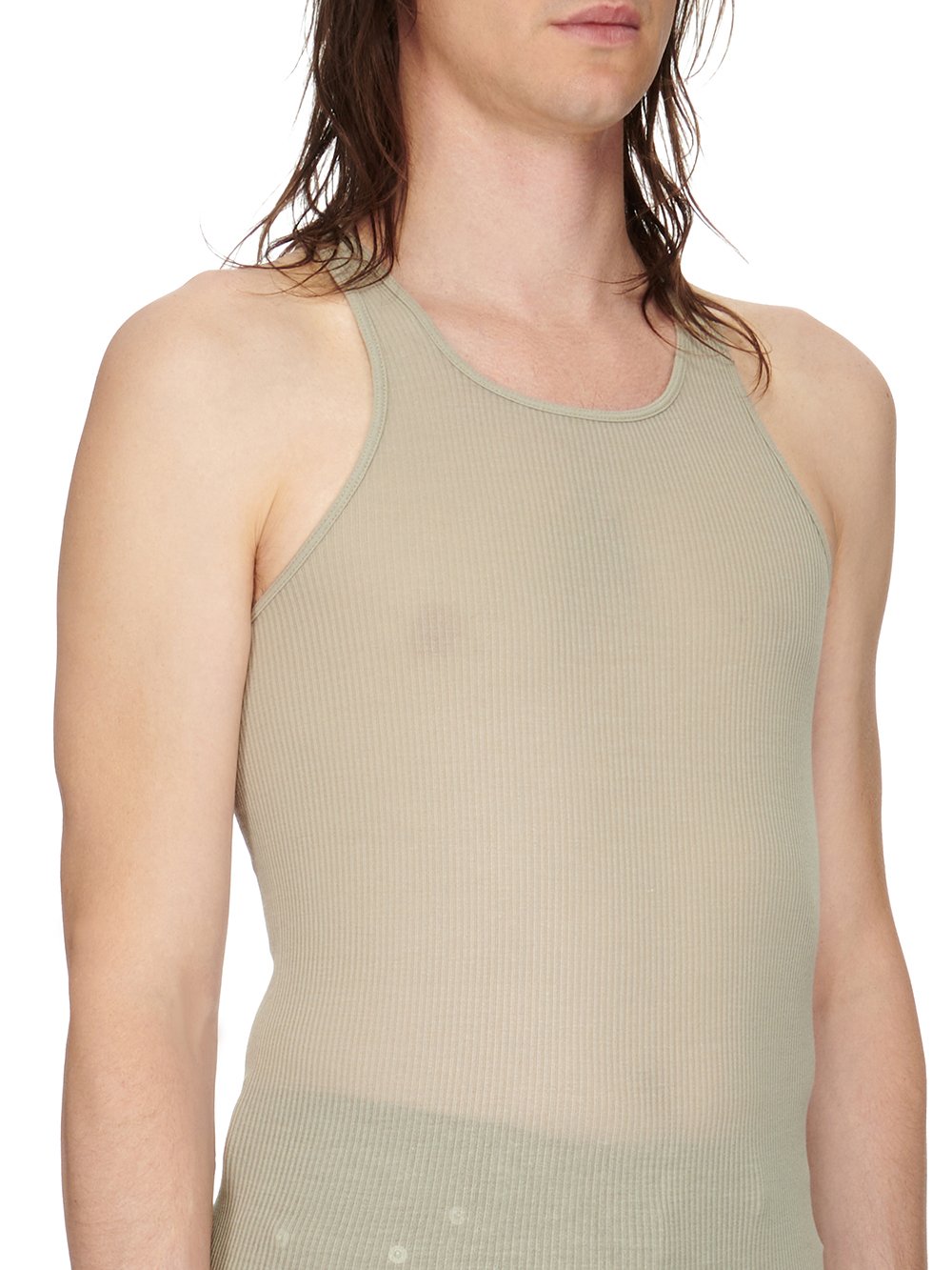 RICK OWENS FW23 LUXOR BASIC RIB TANK IN PEARL VISCOSE SILK RIB JERSEY