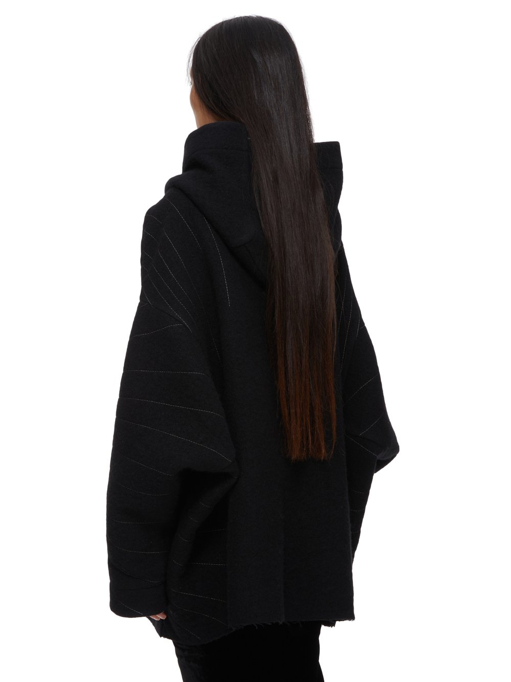 RICK OWENS FW23 LUXOR SNAP FRONT PETER IN BLACK AND DUST RADIANCE EMBROIDERED BOILED WOOL 