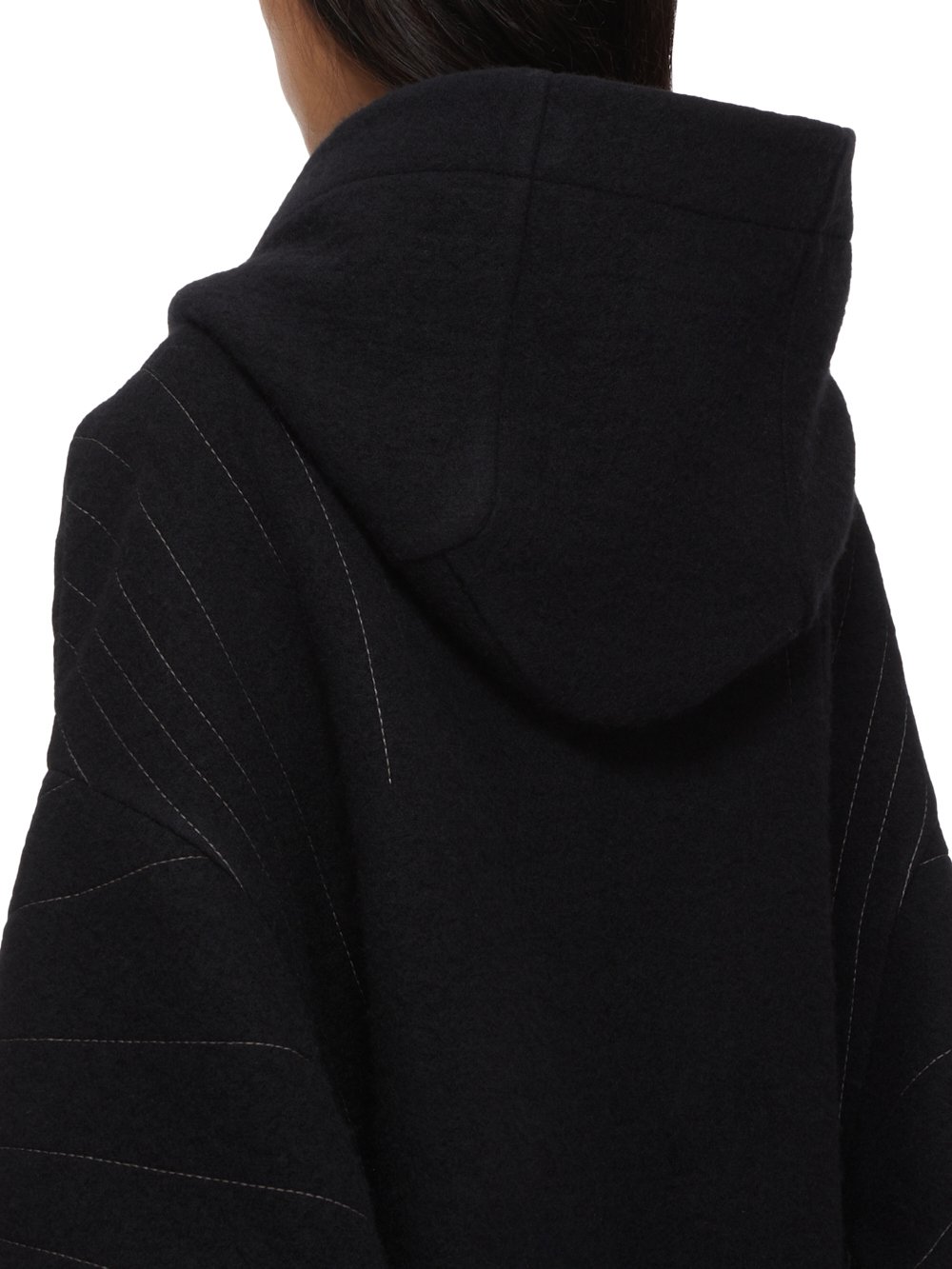 RICK OWENS FW23 LUXOR SNAP FRONT PETER IN BLACK AND DUST RADIANCE EMBROIDERED BOILED WOOL 