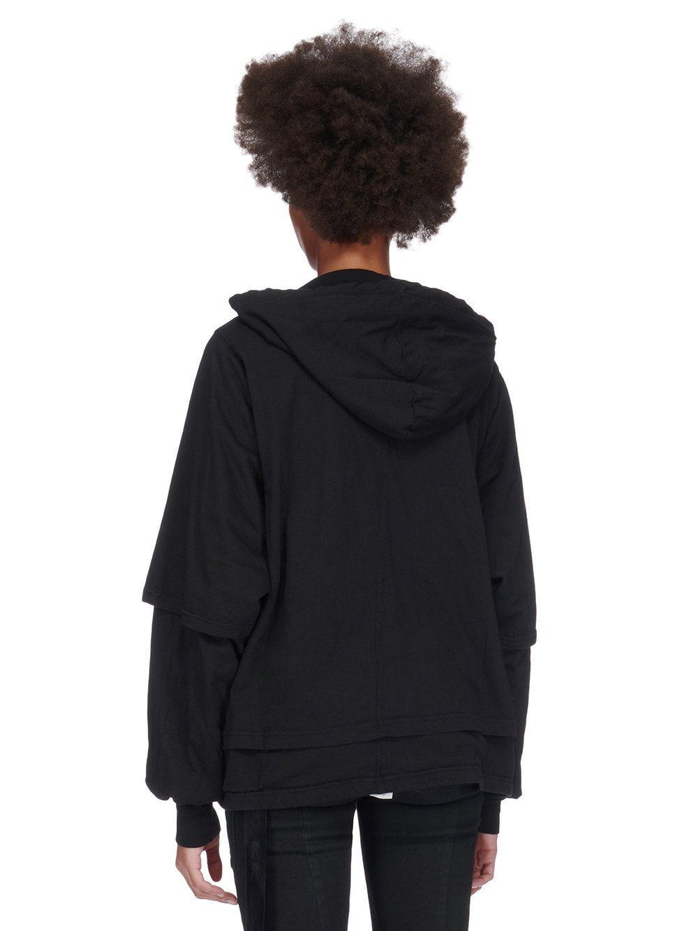 RICK OWENS FW23 LUXOR ZIPPED HUSTLER HOODIE IN BLACK MEDIUM WEIGHT COTTON JERSEY