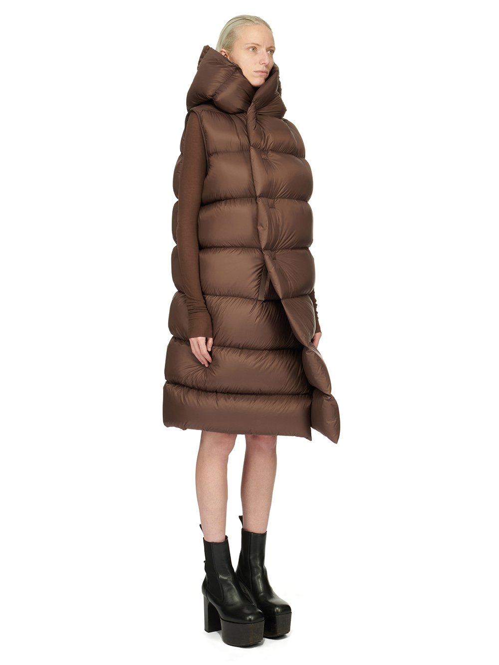 RICK OWENS FW23 LUXOR HOODED LINER IN BROWN RECYCLED NYLON