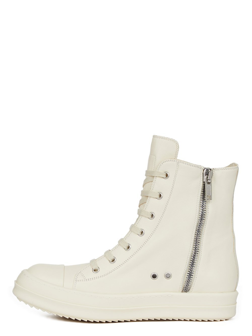 RICK OWENS FW23 LUXOR SNEAKERS IN MILK WHITE FULL GRAIN CALF LEATHER