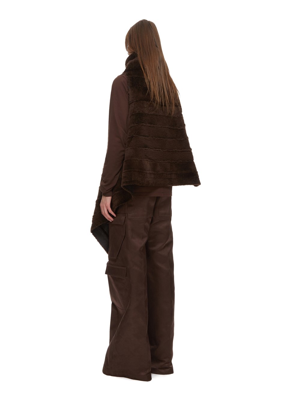 RICK OWENS FW23 LUXOR GLEAM VEST IN BROWN BUTTER LAMB SHEARLING RADIANCE