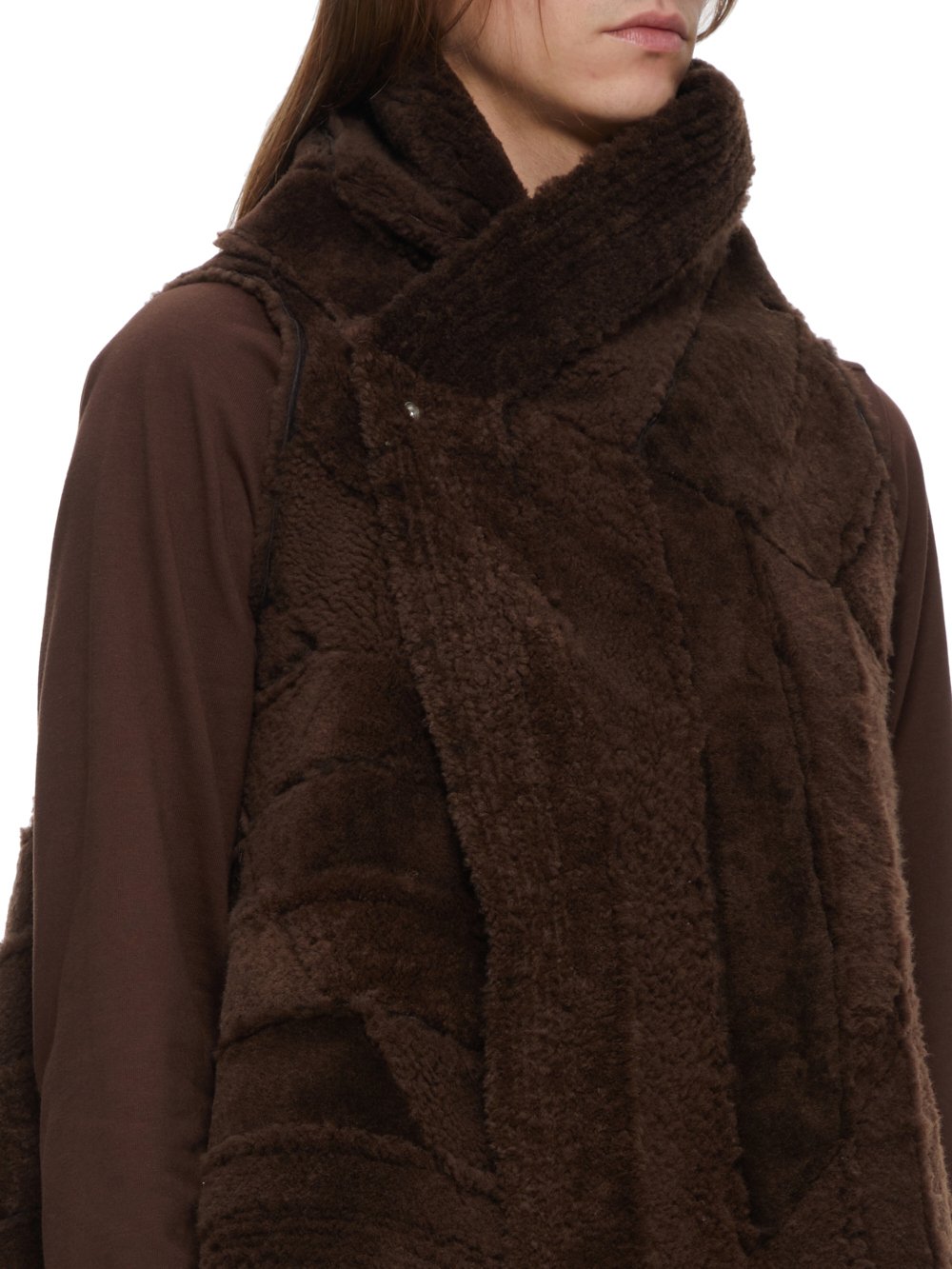 RICK OWENS FW23 LUXOR GLEAM VEST IN BROWN BUTTER LAMB SHEARLING RADIANCE