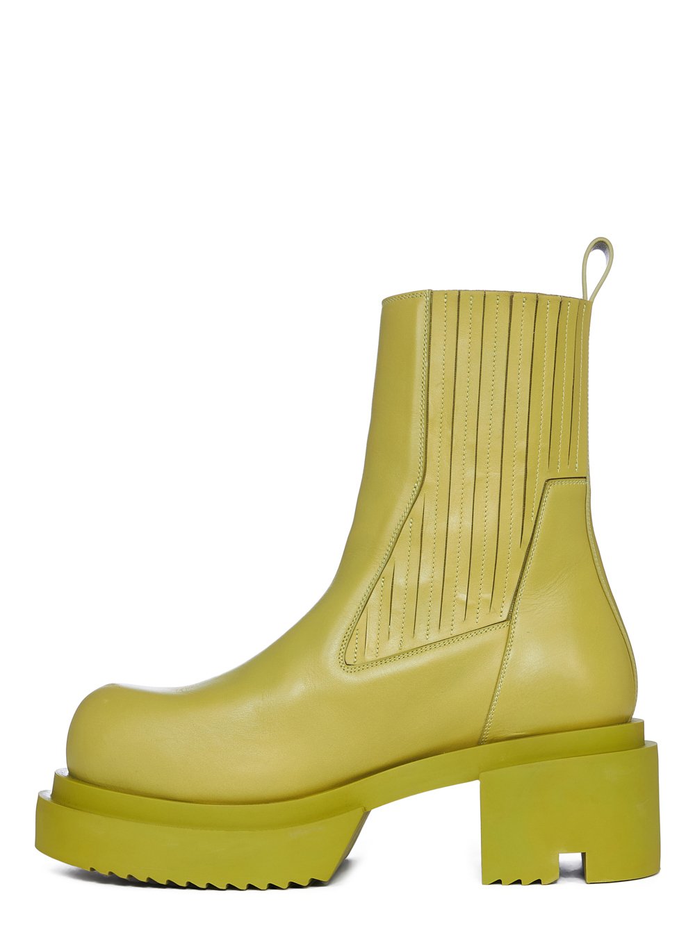 RICK OWENS FW23 LUXOR BEATLE BOGUN IN ACID YELLOW CORTINA GREASE CALF LEATHER