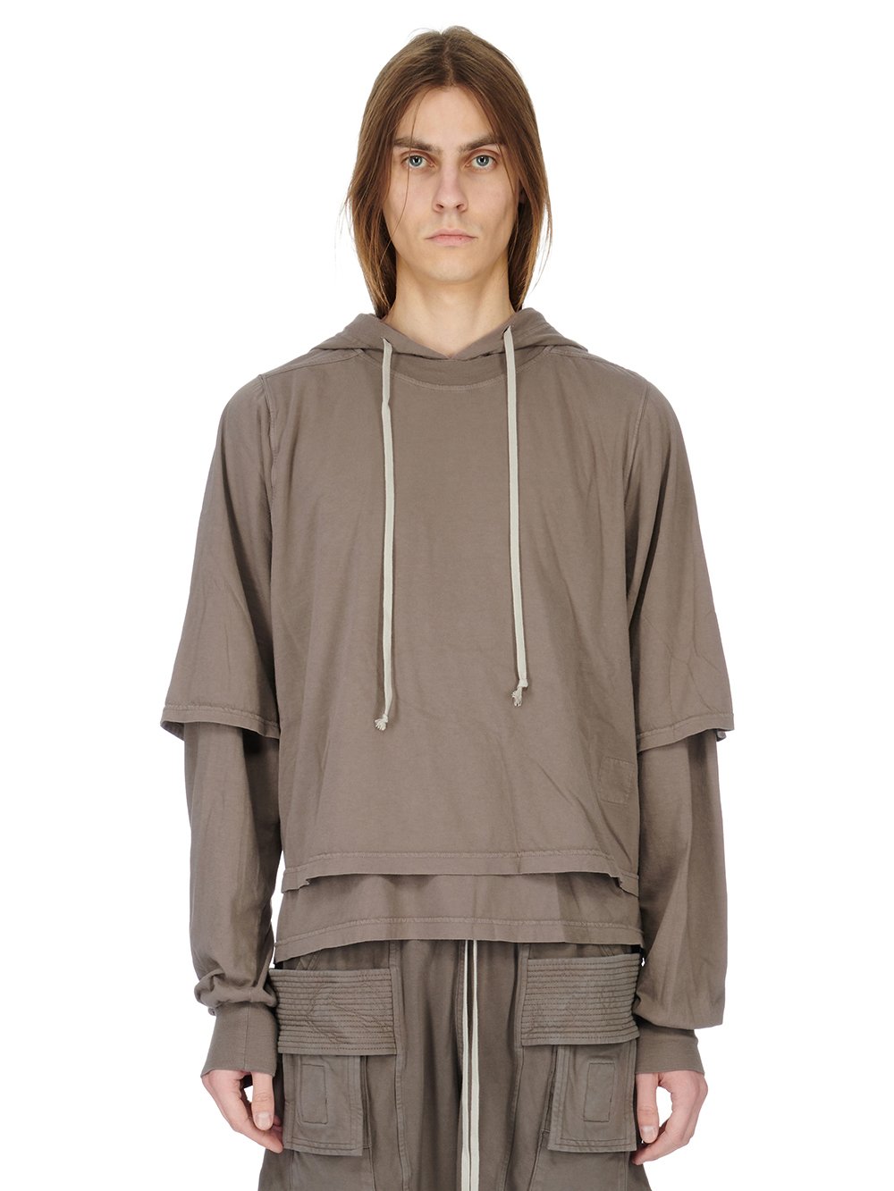 RICK OWENS FW23 LUXOR HUSTLER HOODIE IN DUST MEDIUM WEIGHT COTTON JERSEY 