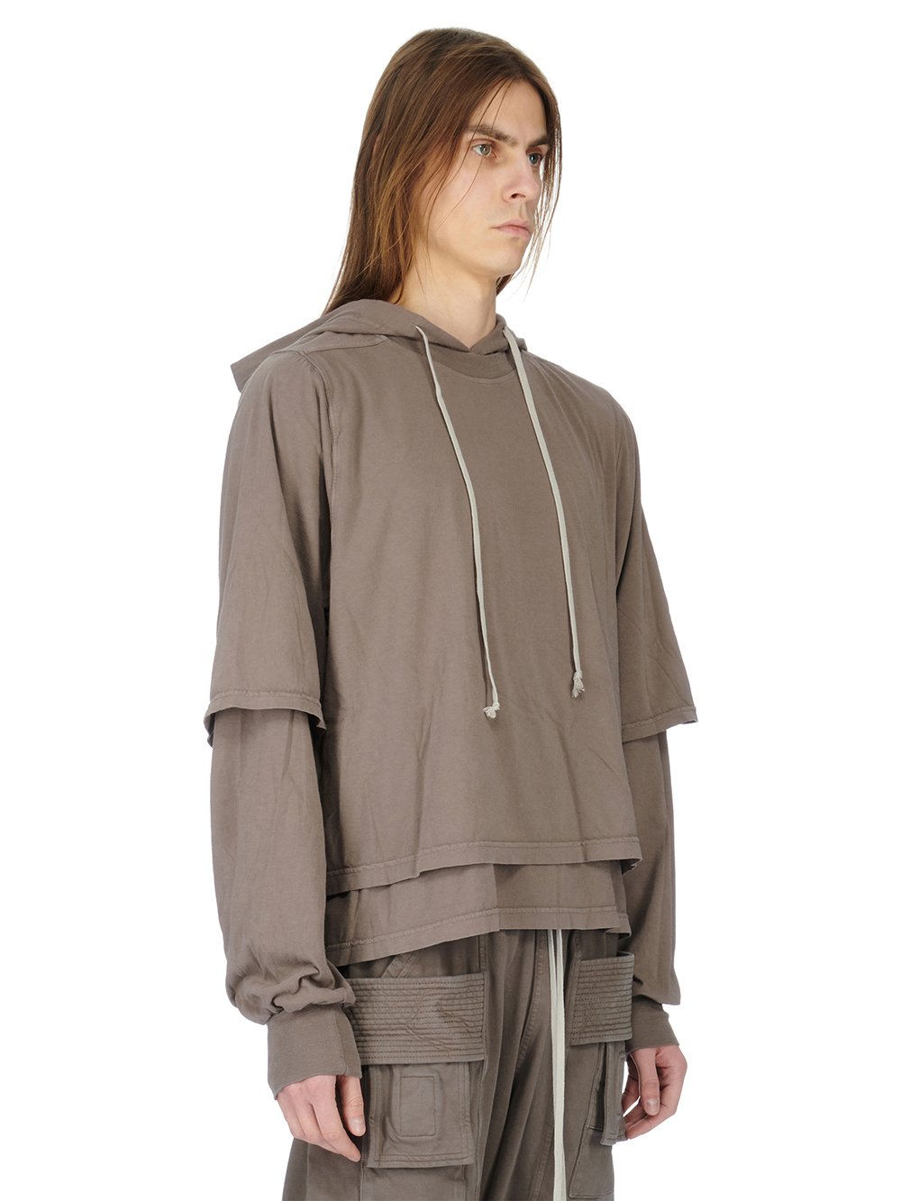 RICK OWENS FW23 LUXOR HUSTLER HOODIE IN DUST MEDIUM WEIGHT COTTON JERSEY 