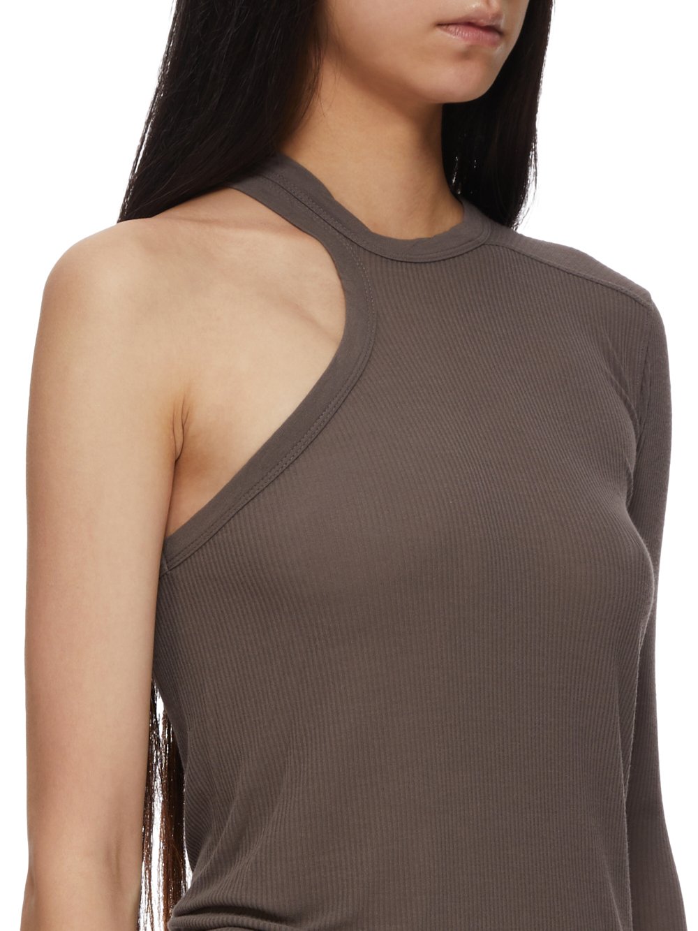 RICK OWENS FW23 LUXOR BANANA LS T IN DUST VISCOSE SILK RIB JERSEY