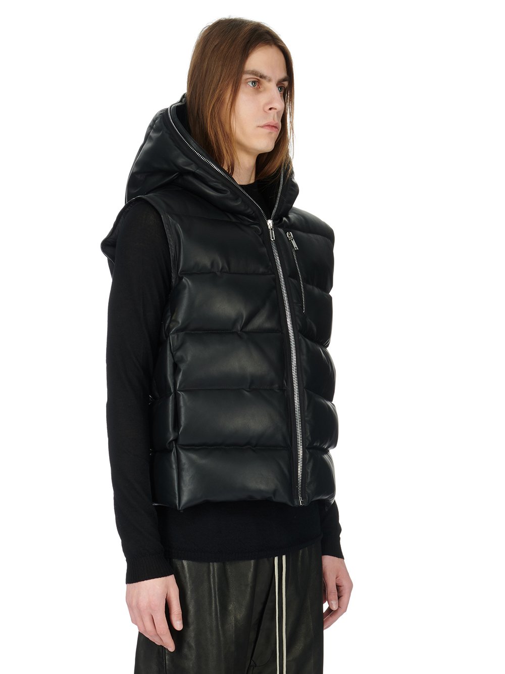 RICK OWENS FW23 LUXOR SEALED VEST IN BLACK PEACHED LAMB SKIN